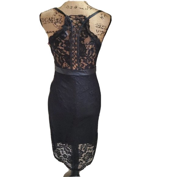 NIKIBIKI Midnight Black Lace Faux Leather Dress Small - Picture 2 of 13